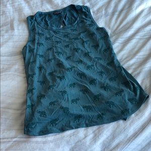 Elephant print workout tank with open tie back